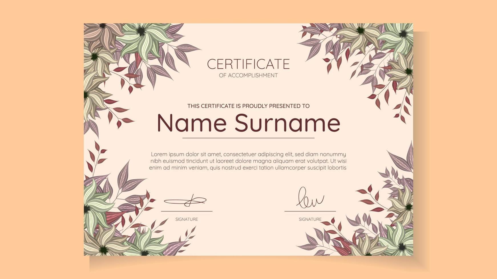 Floral flower Certificate of completion excellence attendance courses vector