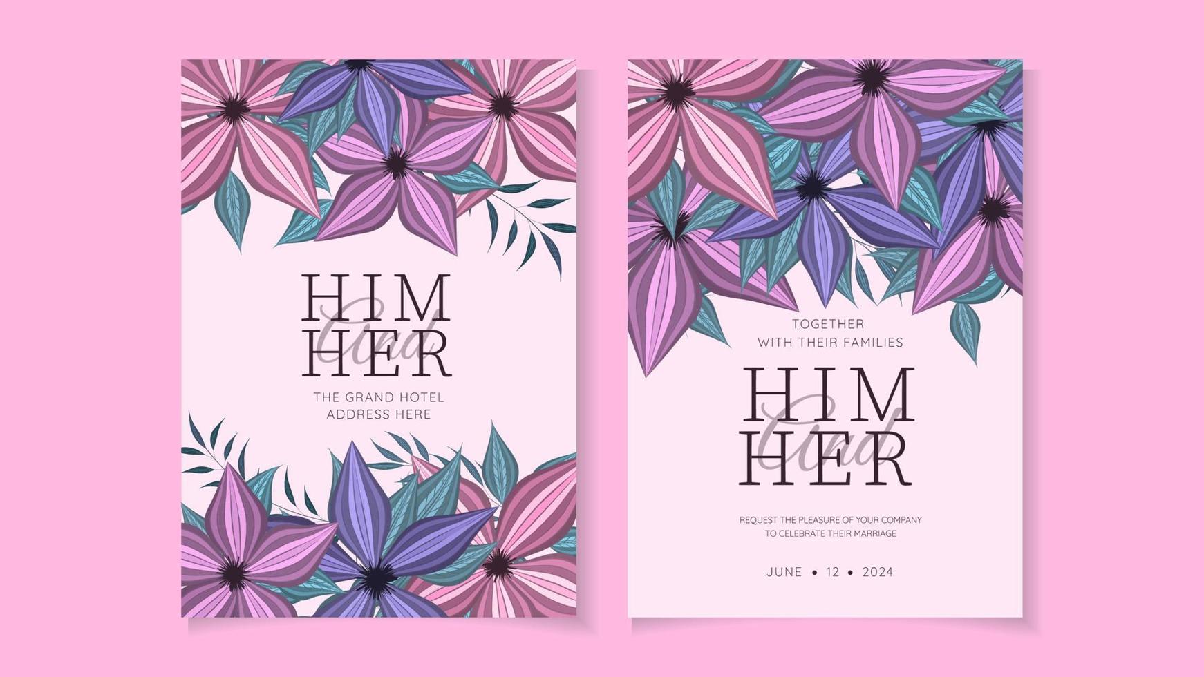 Beautiful flowers Wedding marriage invitation card frame set template vector