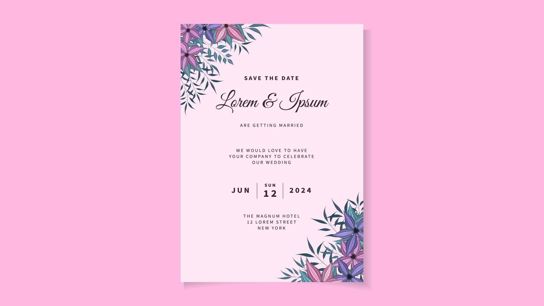 Flower marriage wedding invite card flower Save the date RSVP thanks vector