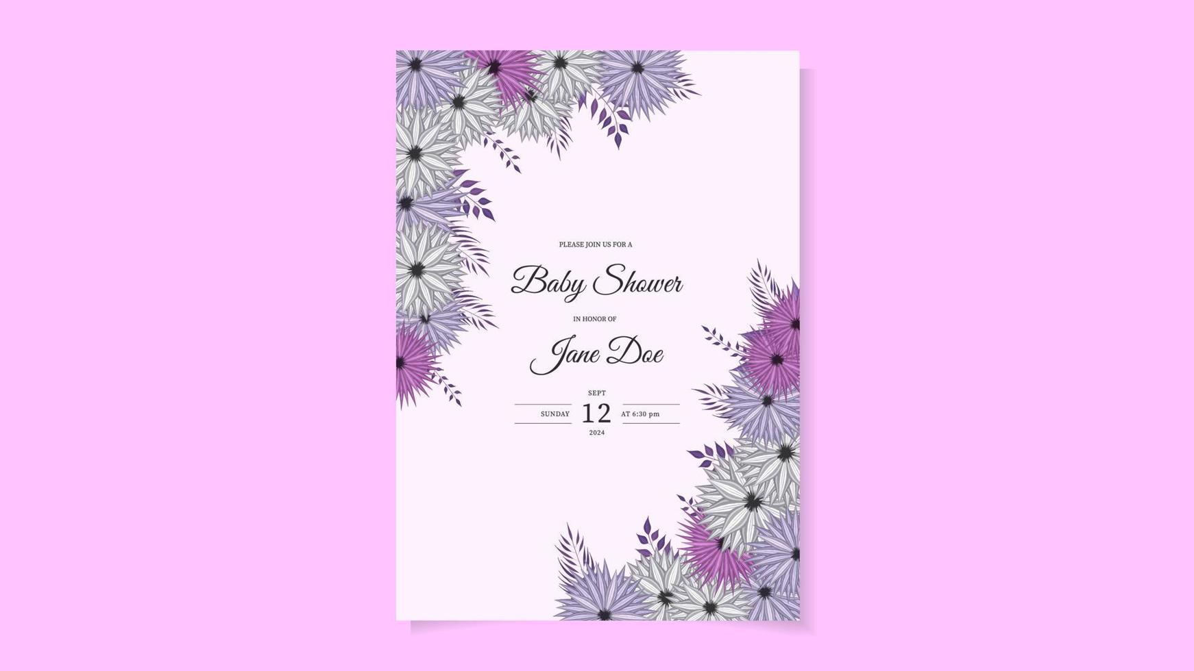 Tarjeta de invitación floral para baby shower para bebés o niñas. lindas flores vector