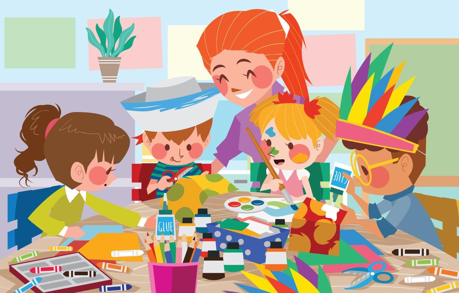 Group of Kids Making Art and Craft Concept vector