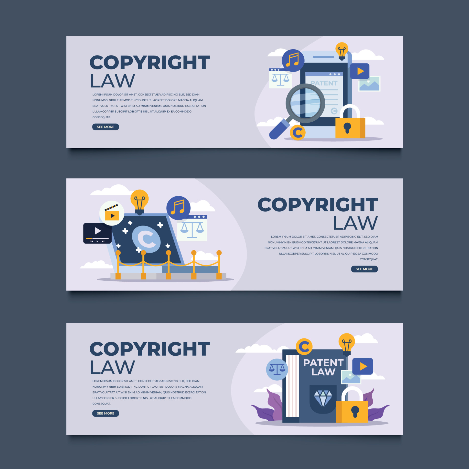 Set of Copyright Law Banner 3805871 Vector Art at Vecteezy