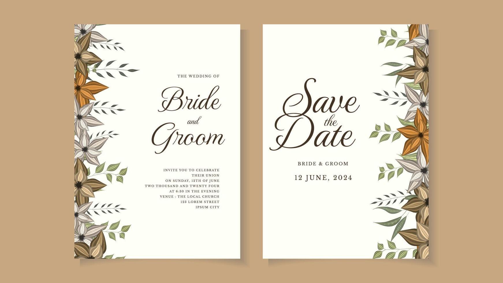 Floral Wedding card template flowers botanic invite Save the date RSVP vector