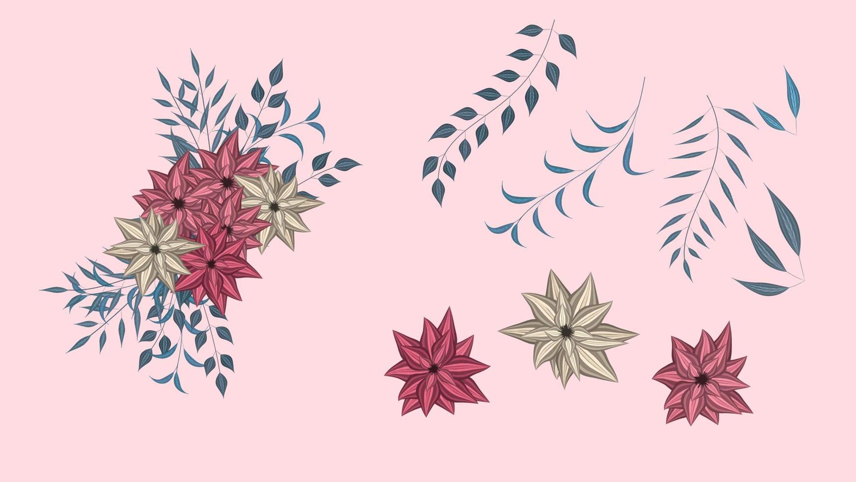 Set of floral elements editable elegant garden flowers arrangements vector