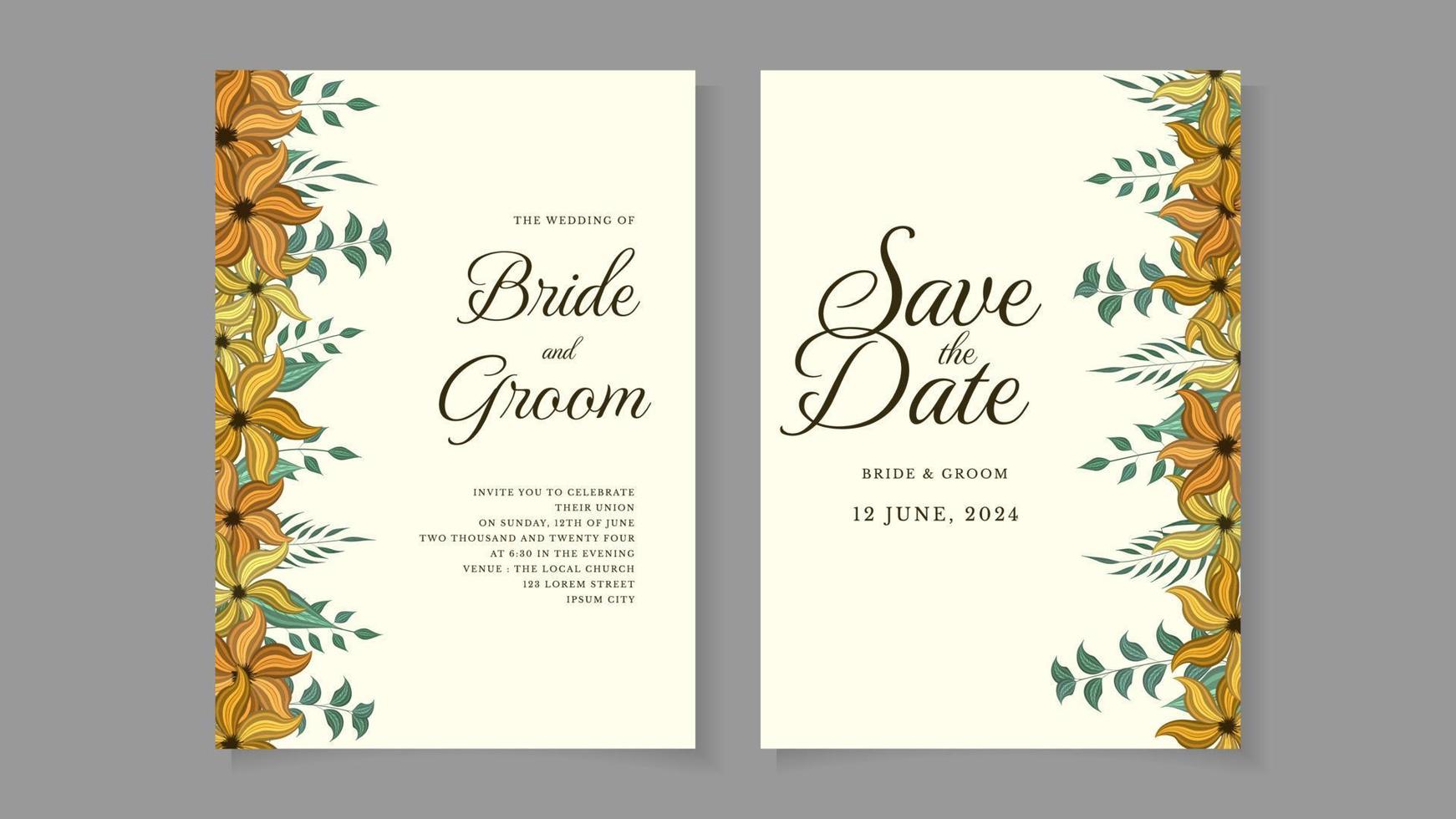 Floral Wedding card template flowers botanic invite Save the date RSVP vector
