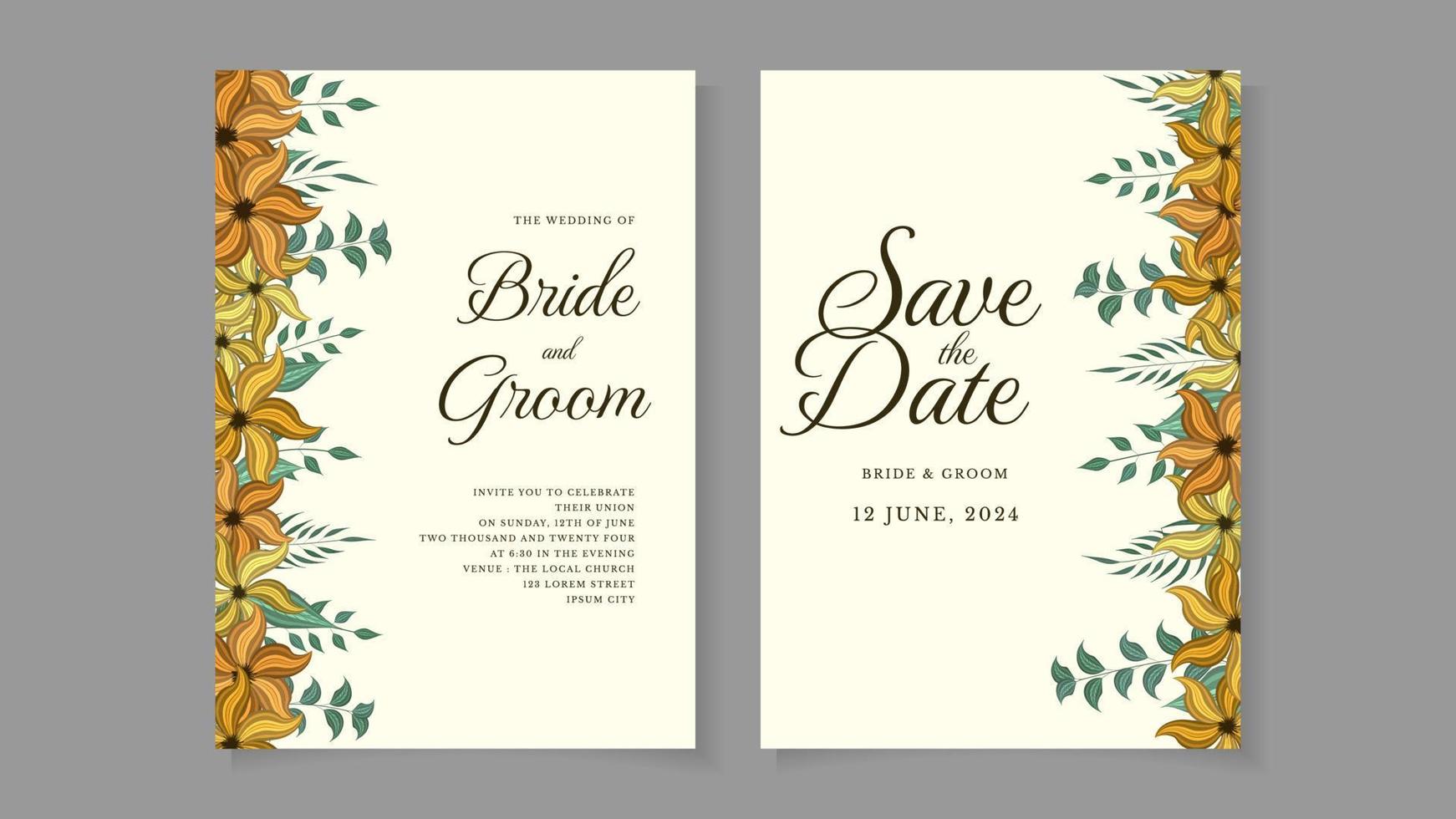 plantilla de tarjeta de boda floral flores botánico invitar guardar la fecha rsvp vector