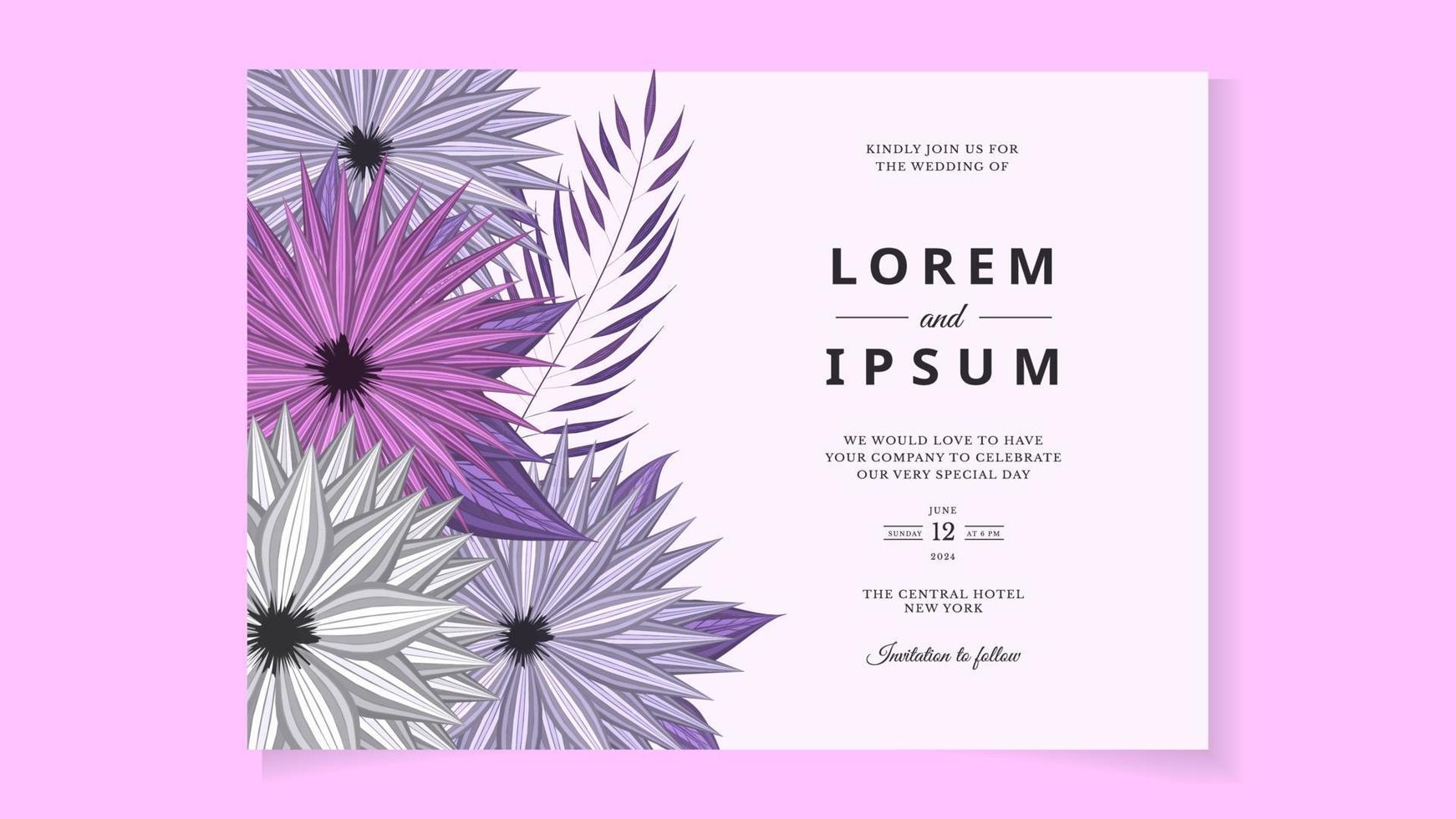 Plantilla de tarjeta de invitación de evento de matrimonio de boda de flor floral abstracta vector