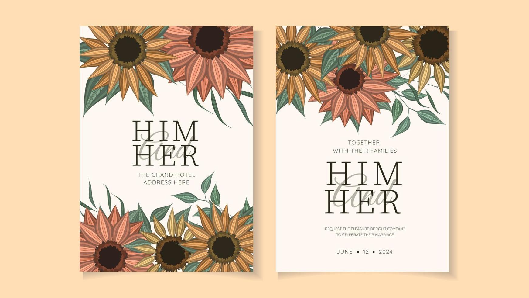 Beautiful flowers Wedding marriage invitation card frame set template vector