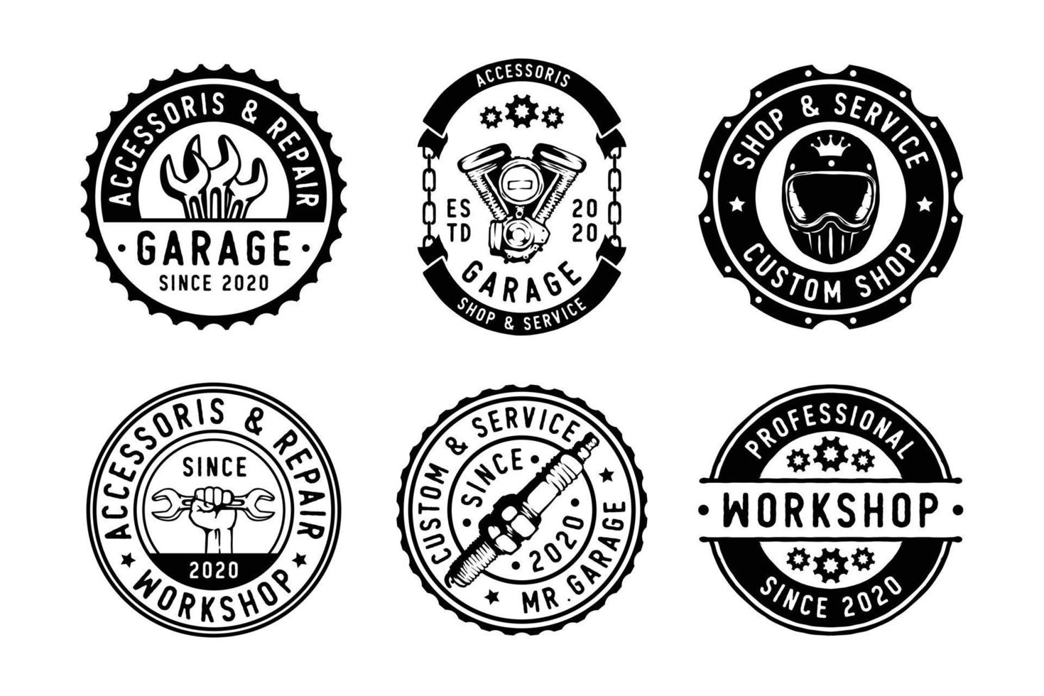Set of vintage garage  motorcycle, part and accessories vector
