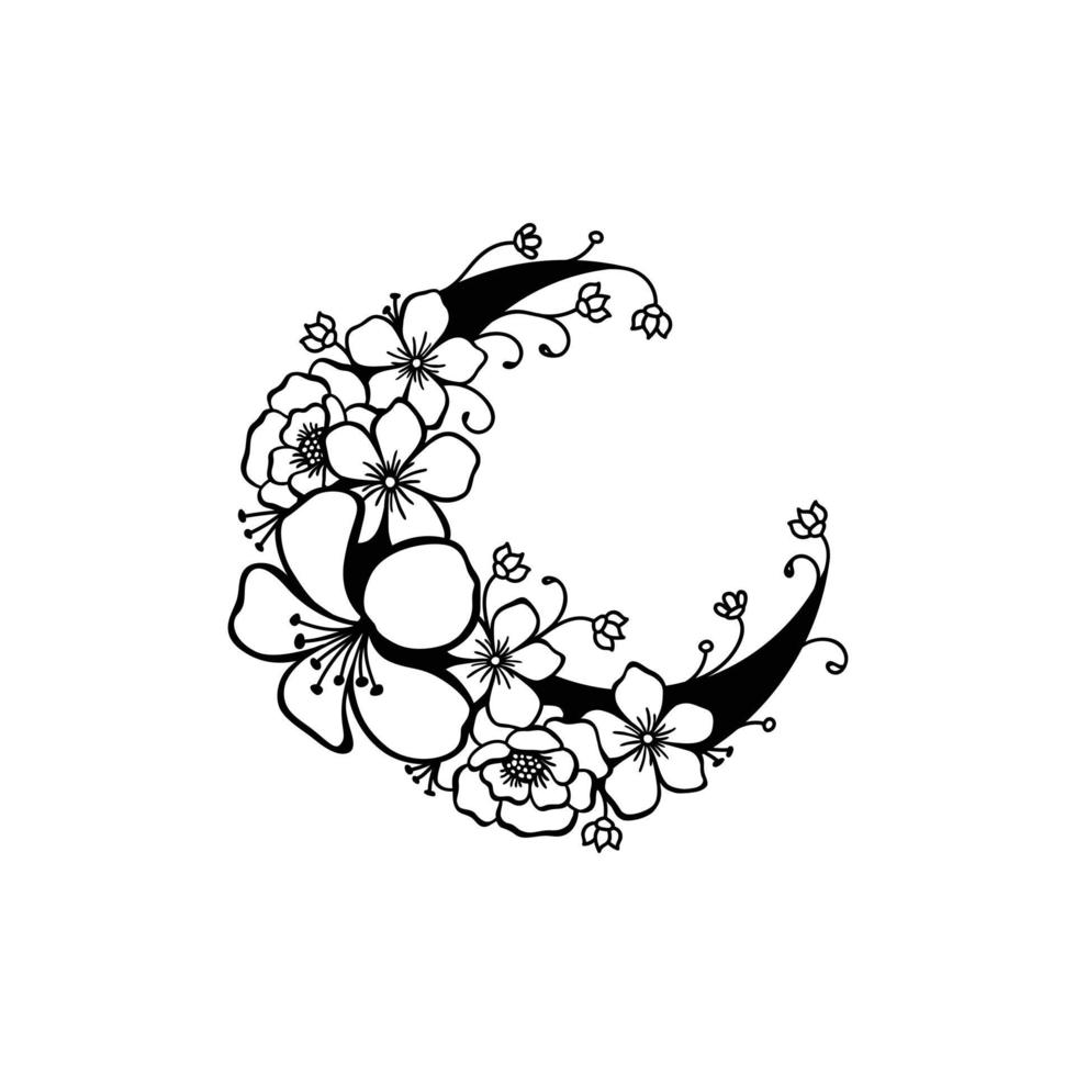 Crescent moon floral style, moon decoration vector
