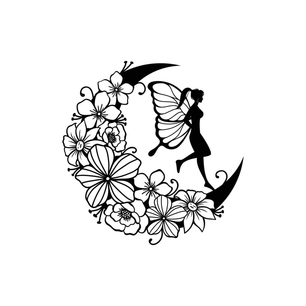 Fairy and crescent moon illustration vector