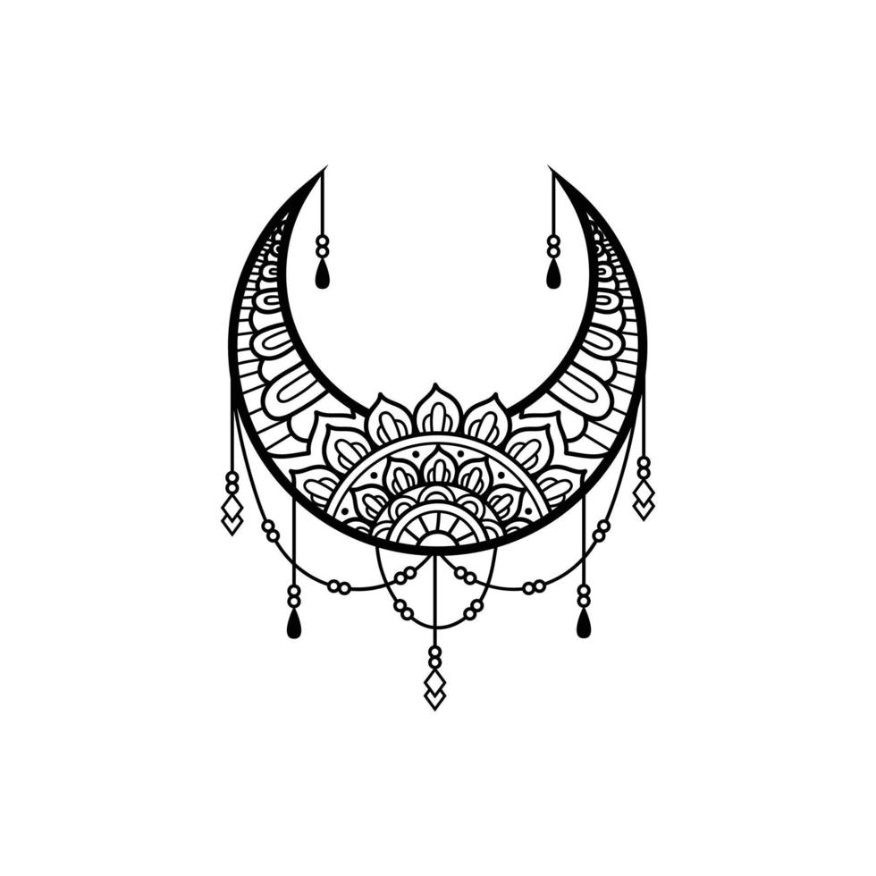 Crescent moon mandala style, moon decoration vector