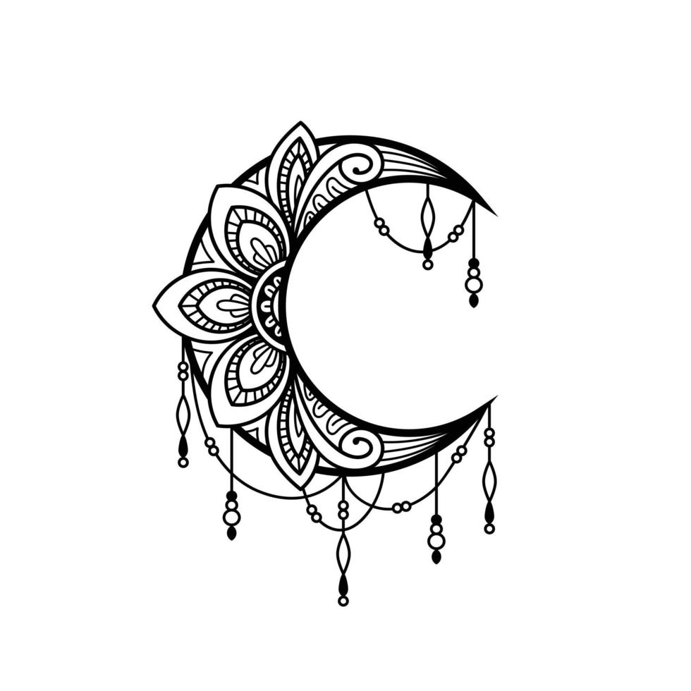 Crescent moon mandala style, moon decoration vector