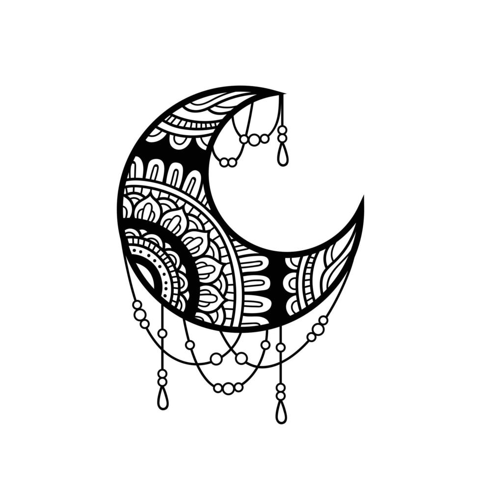 Crescent moon mandala style, moon decoration vector