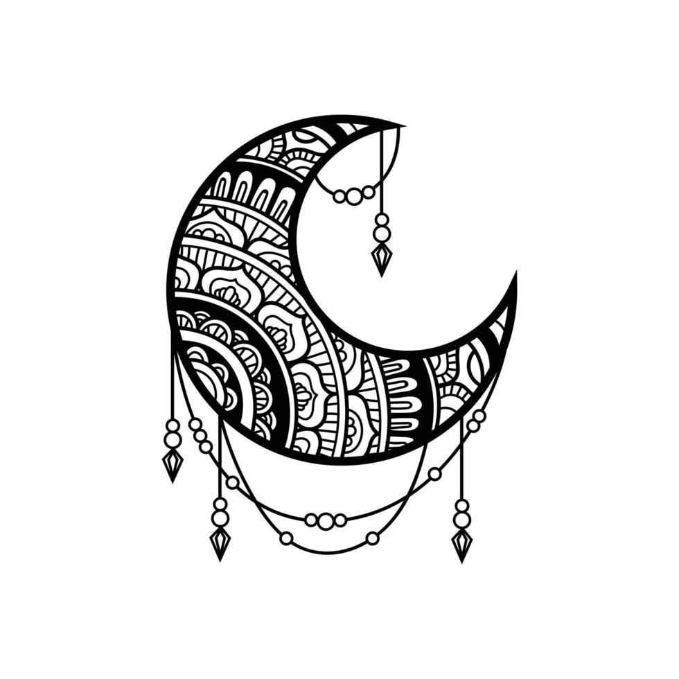 estilo mandala luna creciente, decoración de la luna vector