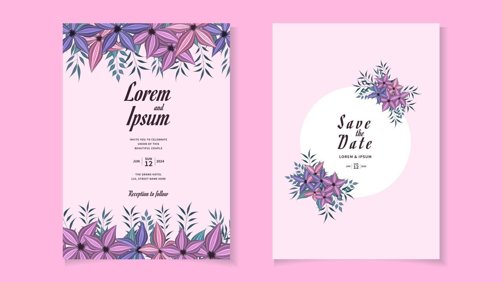 floral wreath wedding invitation card template with premium flowers vector