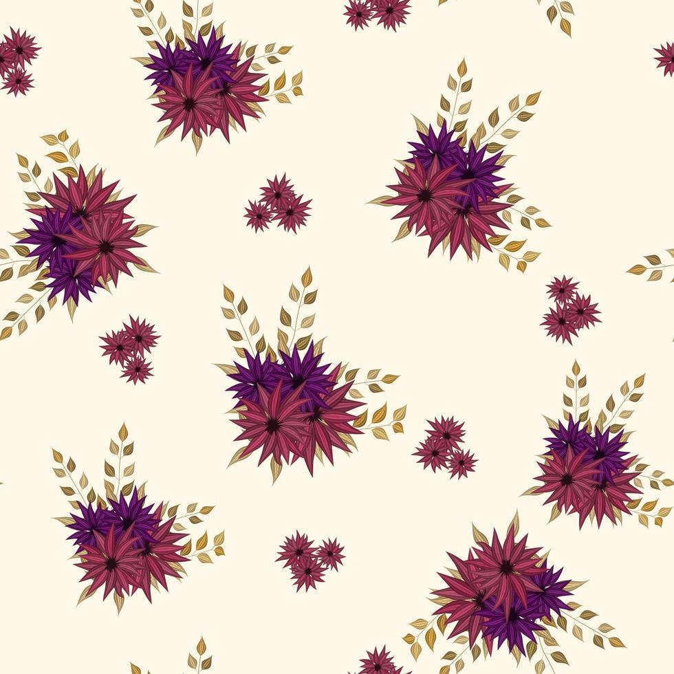 Patrón de vector transparente de pequeños ramos románticos franceses de coloridos arreglos florales lindos adecuados para imprimir en textiles, telas, papel tapiz, ropa y también fondo web.