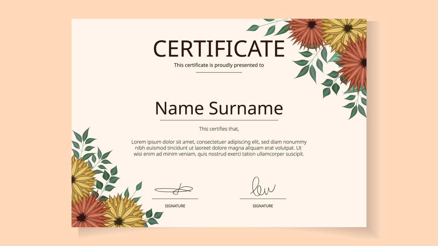 Flower Floral Certificate template for achievements graduation diploma vector