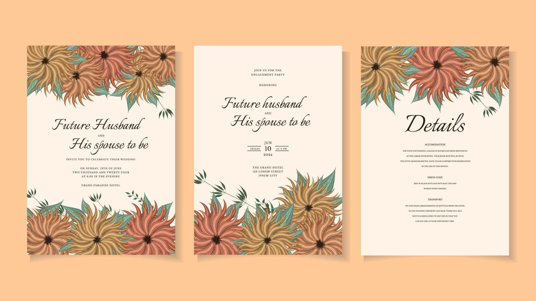 Romantic botanic Floral Wedding invite flower thank rsvp save the date vector