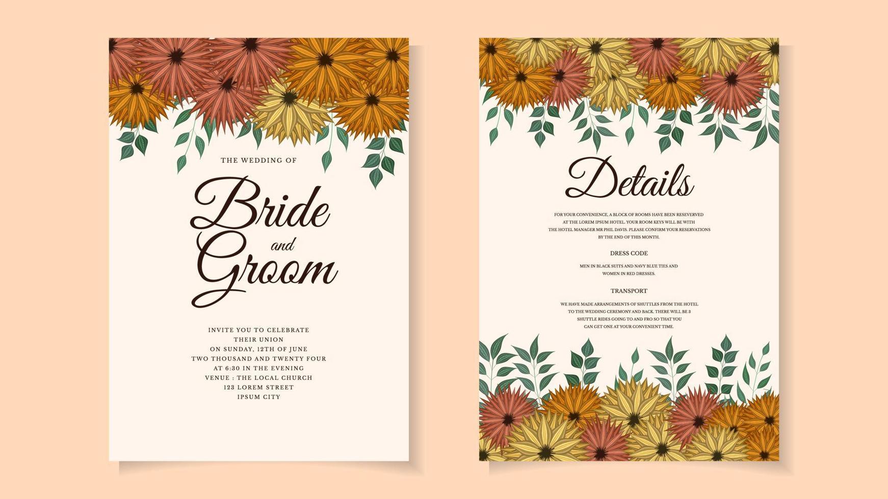 Rustic Wedding Invitation floral invite thank you, rsvp modern card. vector