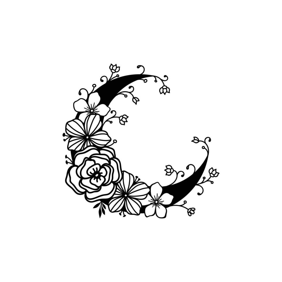 Crescent moon floral style, moon decoration vector