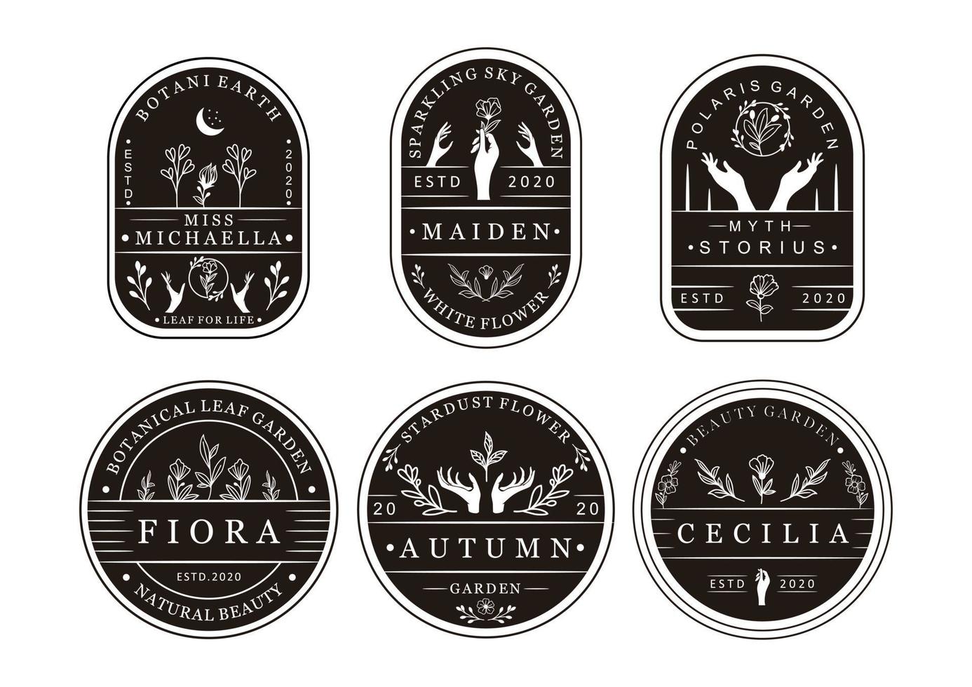 conjunto de plantilla de logotipo botánico femenino dibujado a mano vector