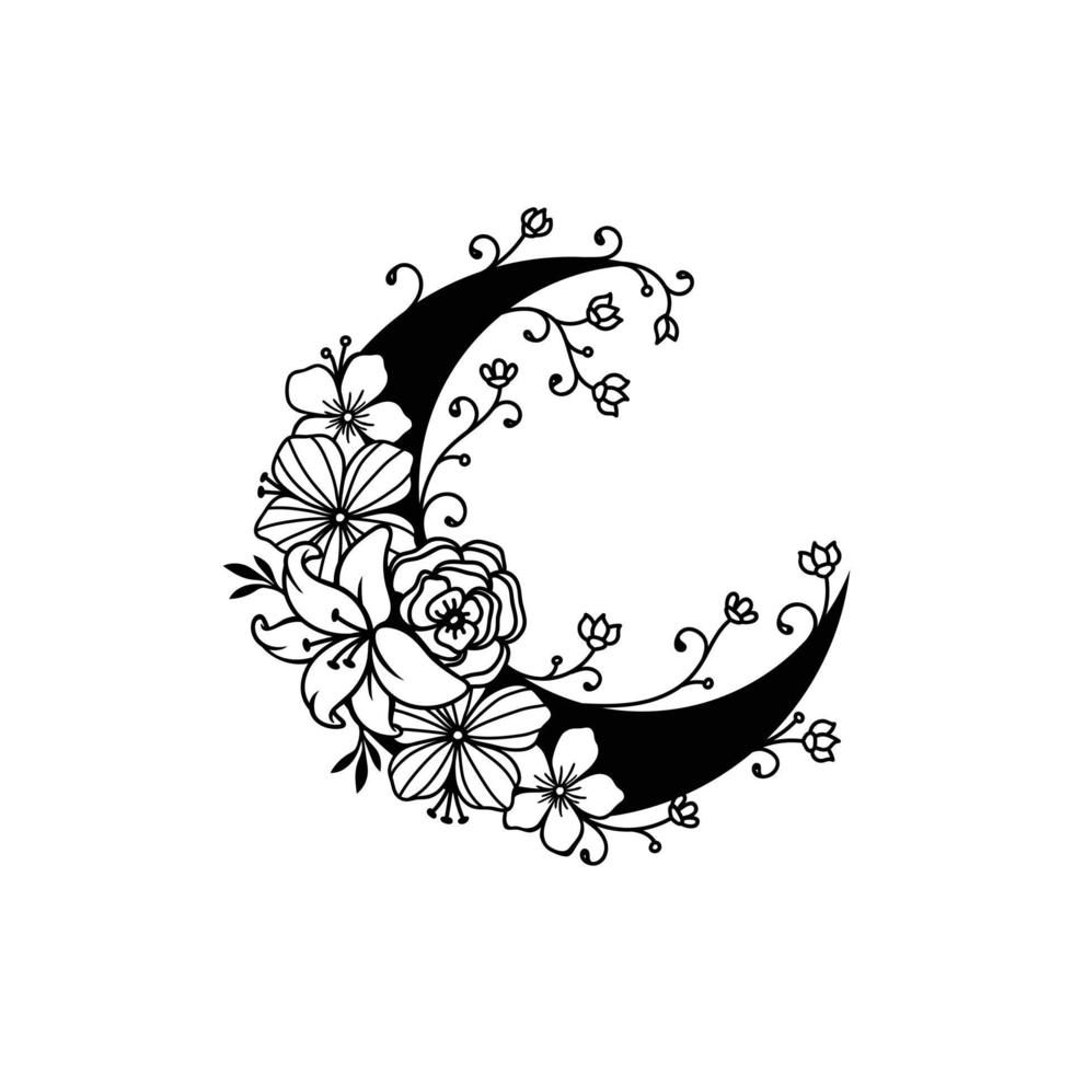 luna creciente estilo floral, decoración de luna vector