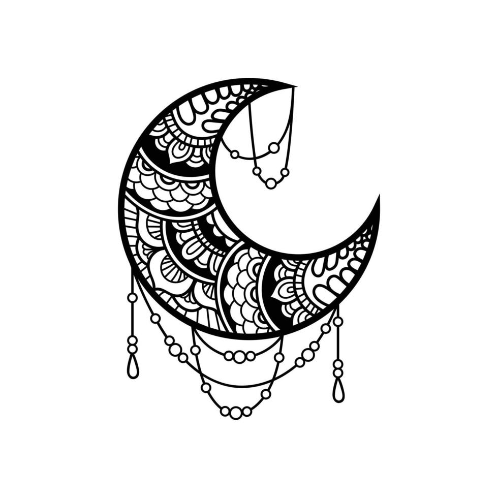 Crescent moon mandala style, moon decoration vector