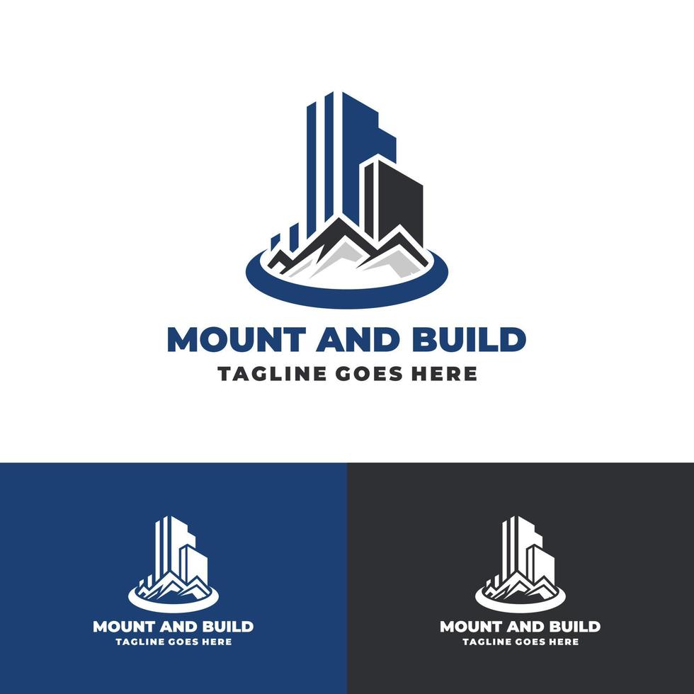 montañas y edificios diseño de logotipo logotipo de plantilla de logotipo de vector de bienes raíces