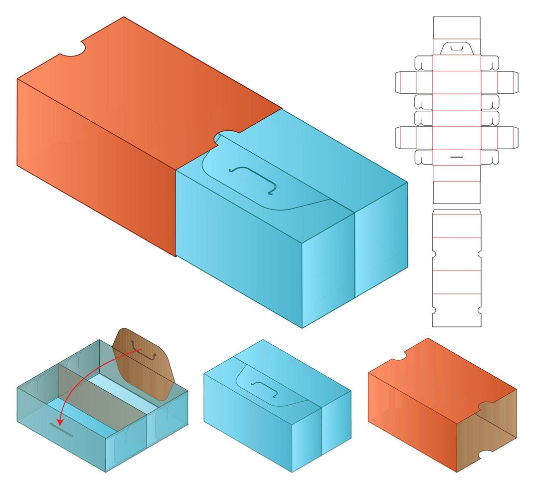 diseño de plantilla troquelada de embalaje de caja. Maqueta 3d vector