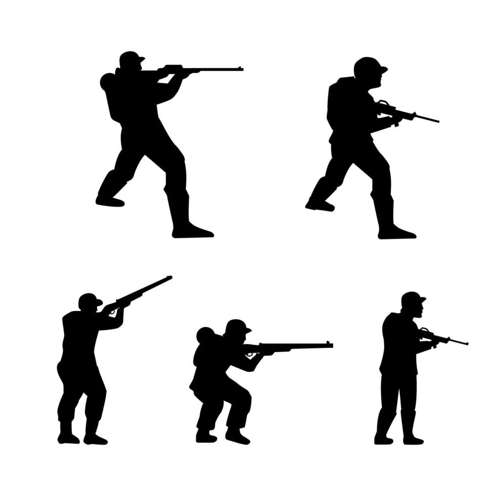 silueta, soldado, militar, ejército, ilustración vector