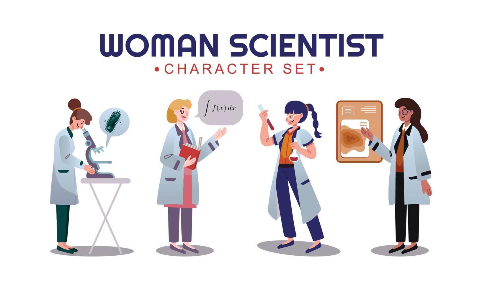 Woman Scientist Character Set vector