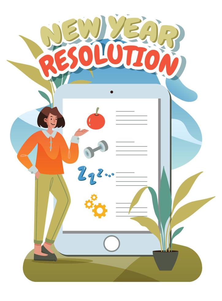 A Woman Showing Her New Year Resolutions vector