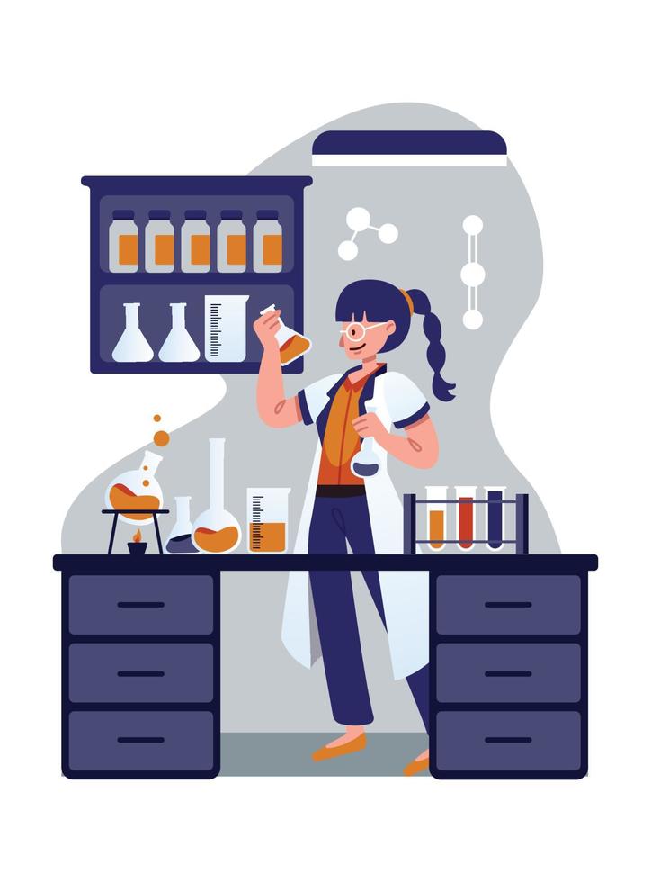 A Woman Scientist Check Her New Formula vector