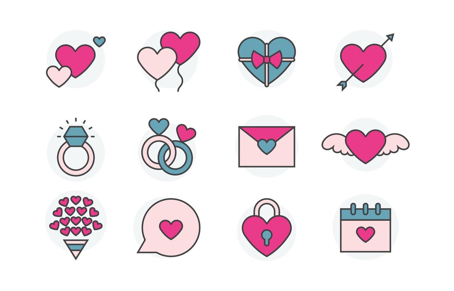 Flat Valentine's Day Icon Set vector