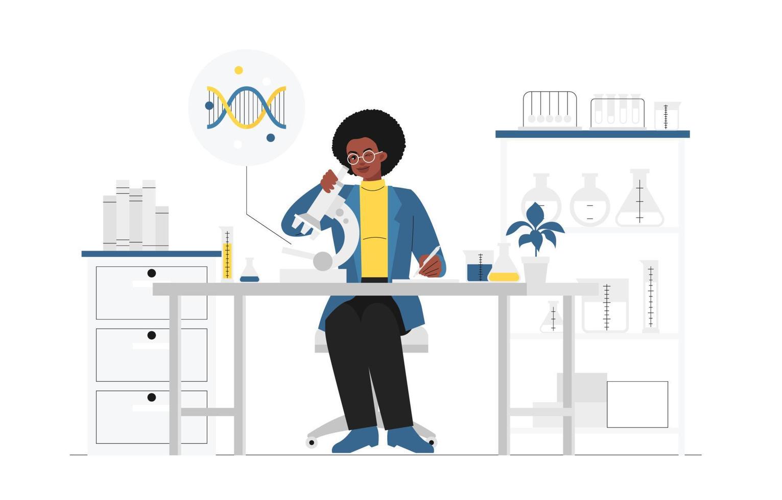 Woman Scientist Character Using Microscope vector