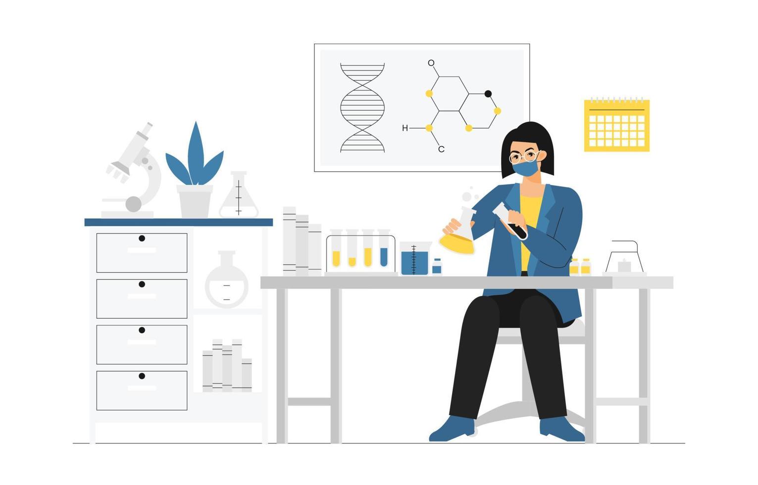 Woman Scientist Character Doing Experiment in Laboratory vector