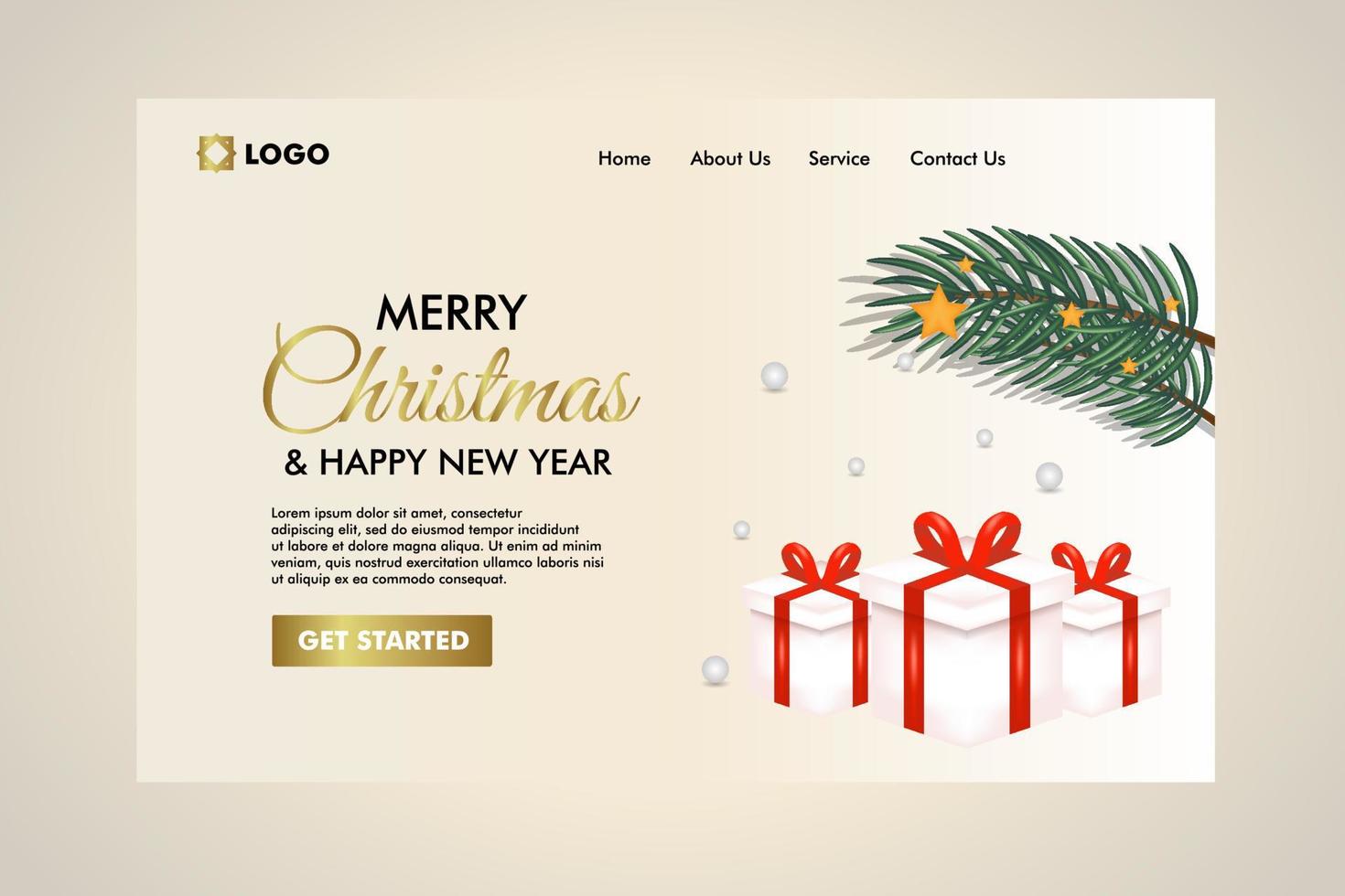 merry christmas and happy new year landing page template with luxury background vector