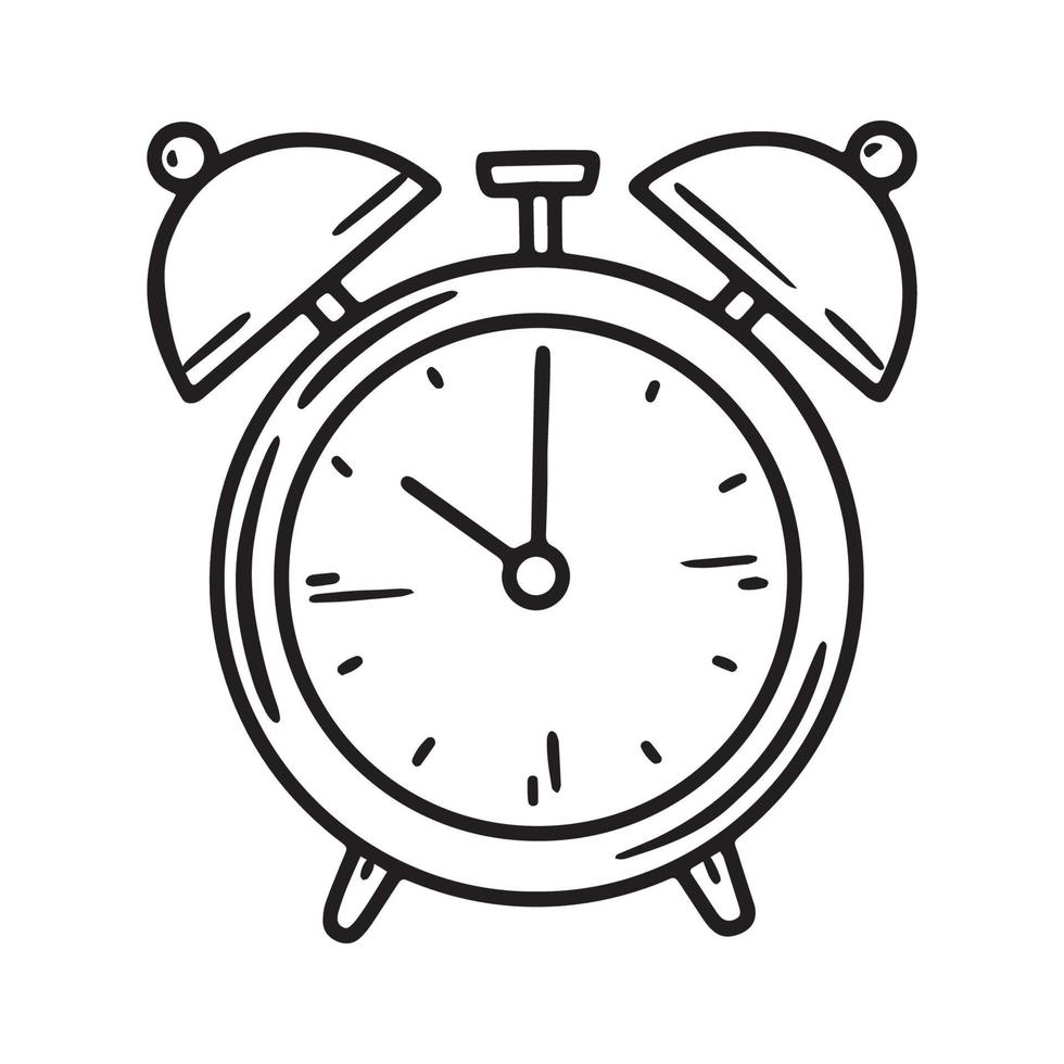 icono de reloj de alarma de vector lineal con campanas en estilo doodle