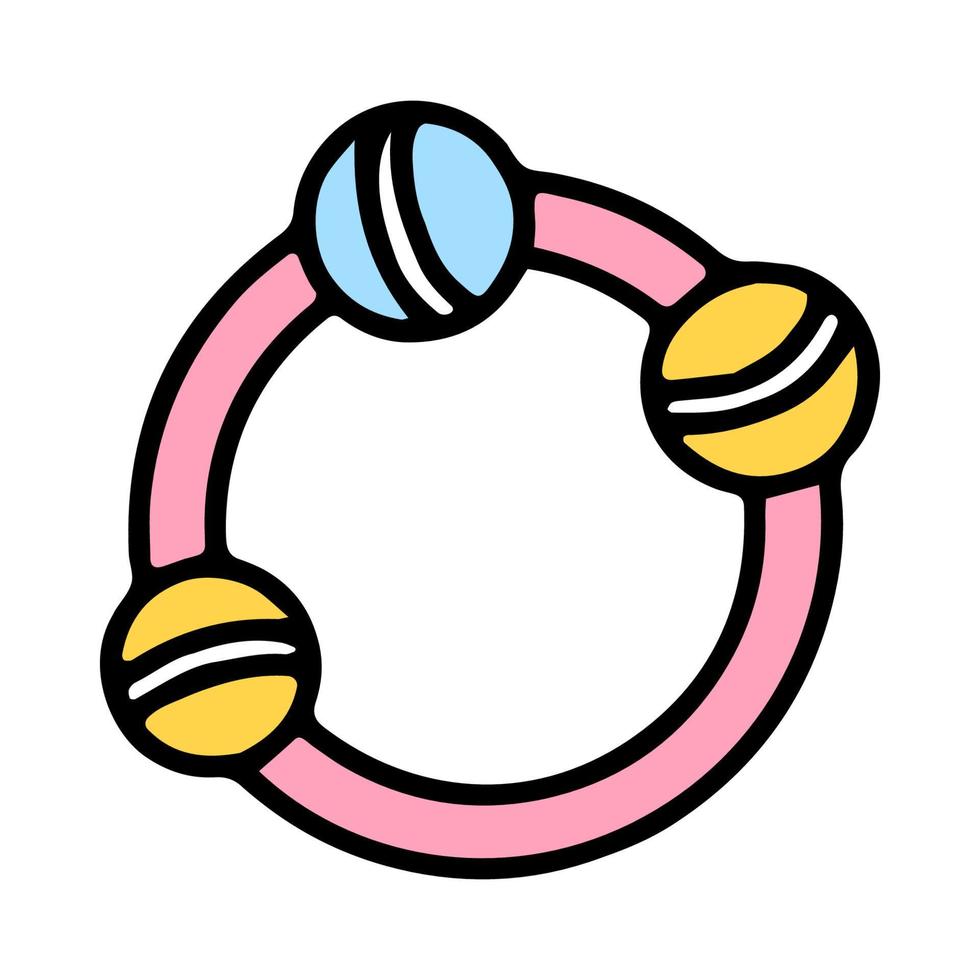 Cute baby Rattle toy icon in pink color in the style of hand drawing cartoon vector
