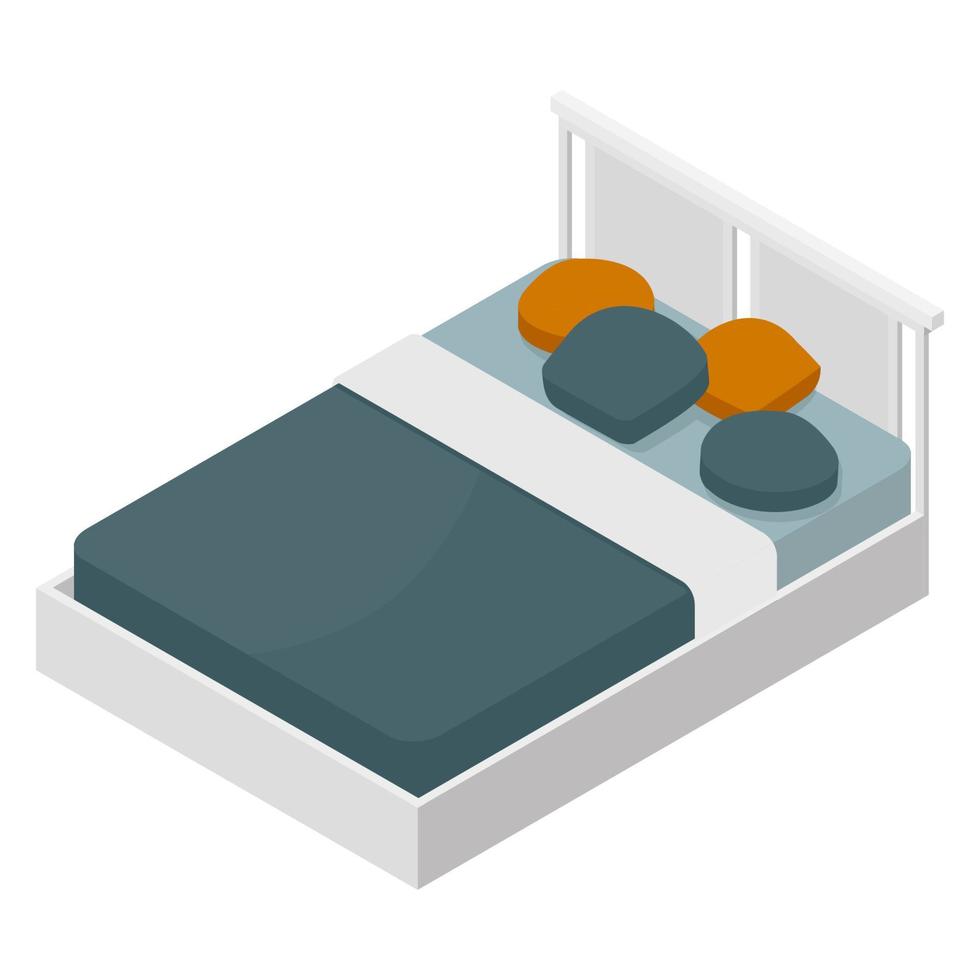 Isometric bed with pillows and blanket vector