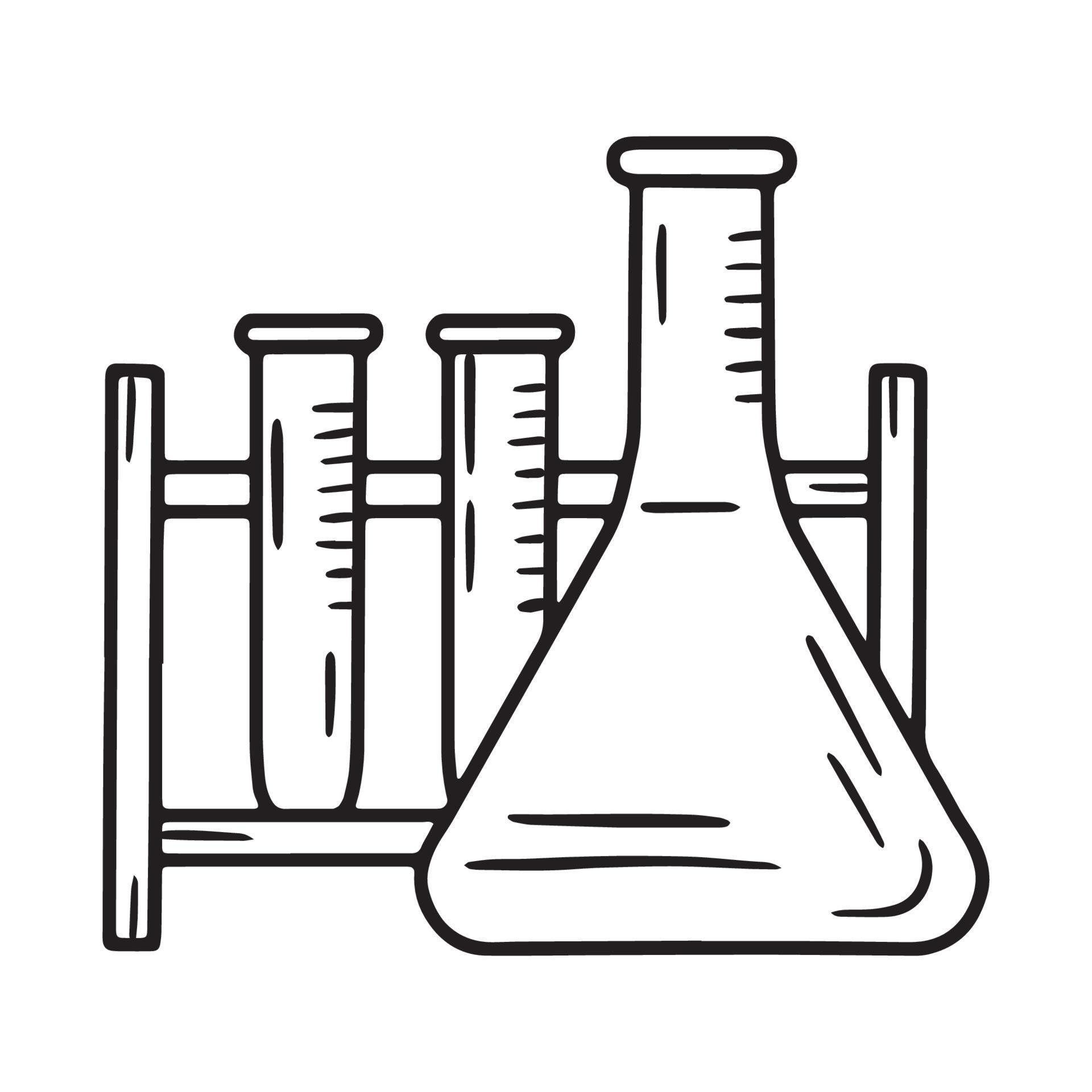 Linear vector icon of glass chemical test tubes and flasks for ...