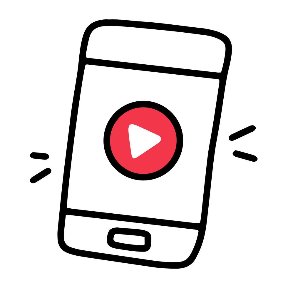Linear phone icon with a video player in the style drawn by hand vector