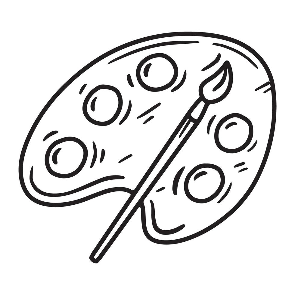 Linear vector palette icon with paint and brush in doodle style