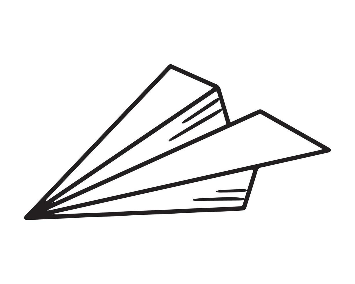 icono de vector lineal de un avión de papel escolar en estilo doodle