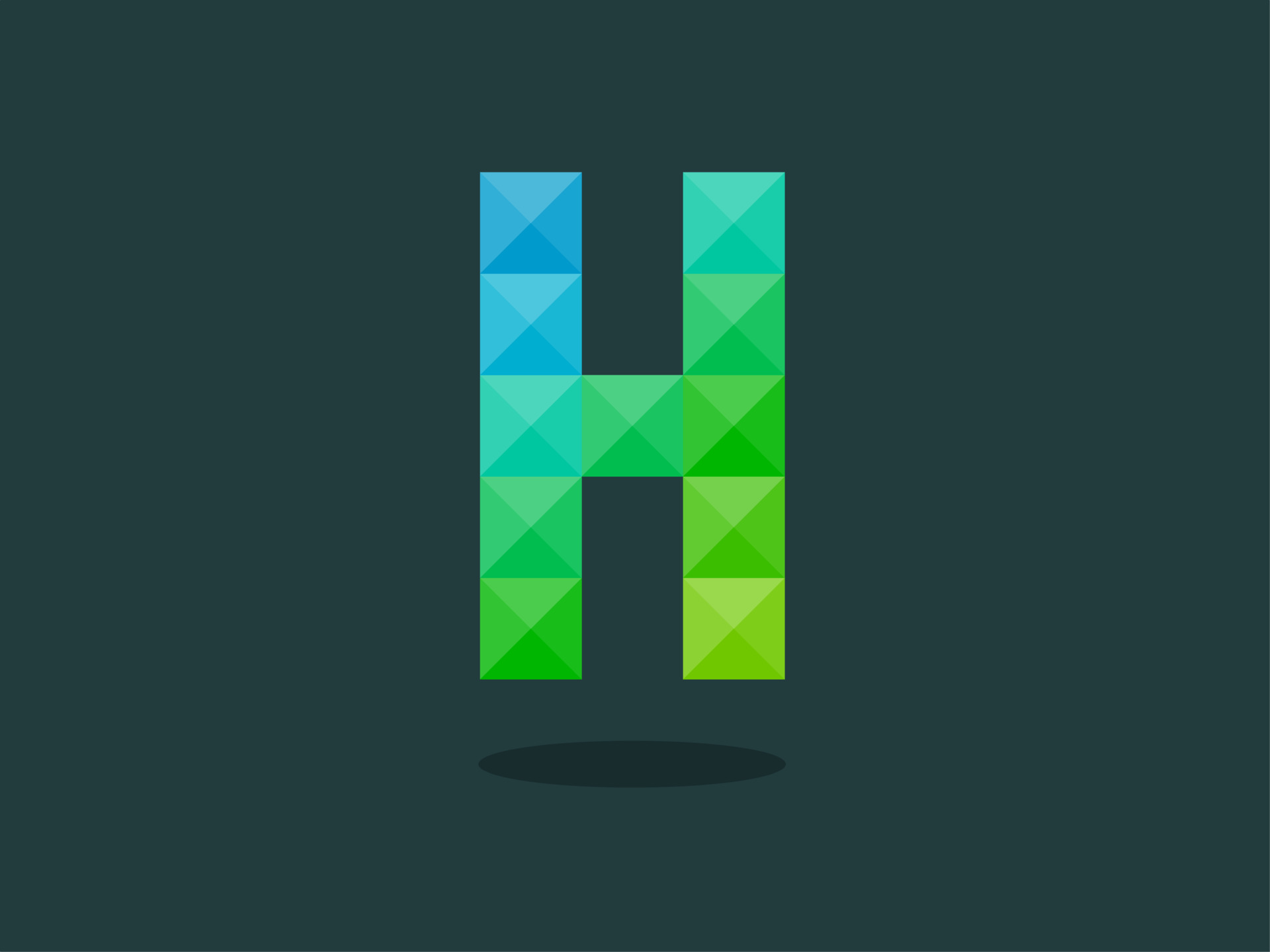alphabet letter H with perfect combination of bright bluegreen colors