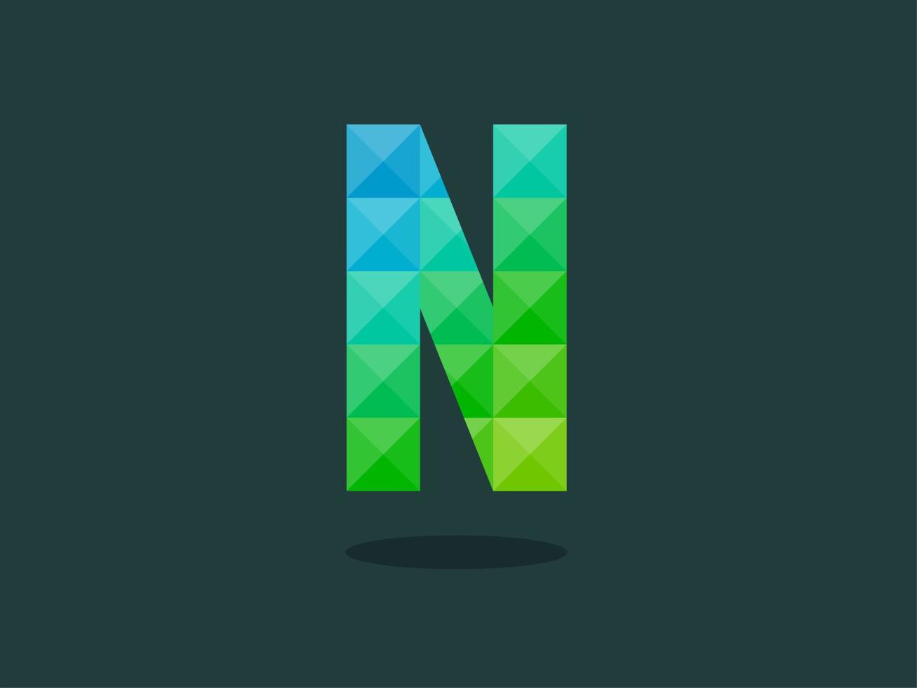 Alphabet letter N with perfect combination of bright blue-green colors. Good for print, t-shirt design, logo, etc. Vector illustrations.