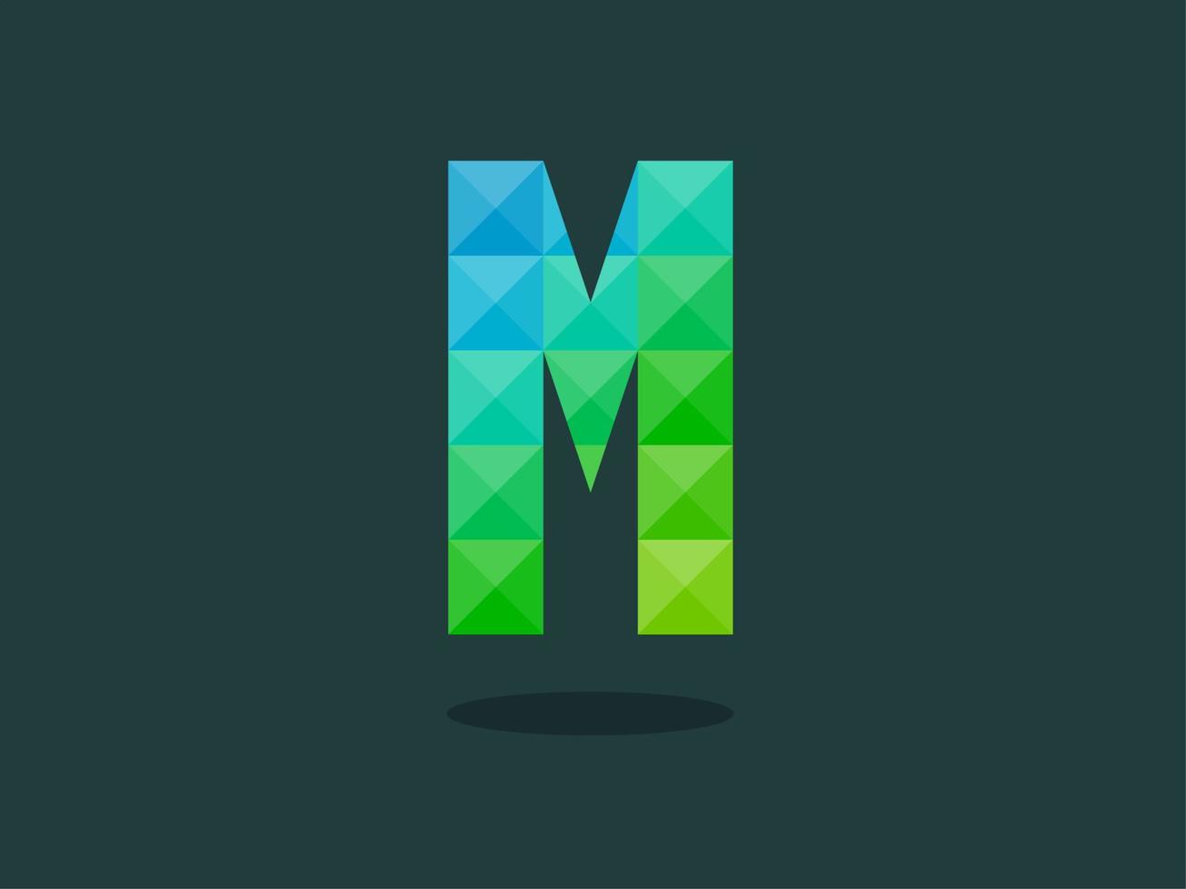 Alphabet letter M with perfect combination of bright blue-green colors. Good for print, t-shirt design, logo, etc. Vector illustrations.