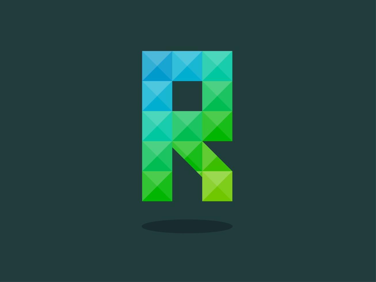 Alphabet letter R with perfect combination of bright blue-green colors. Good for print, t-shirt design, logo, etc. Vector illustrations.