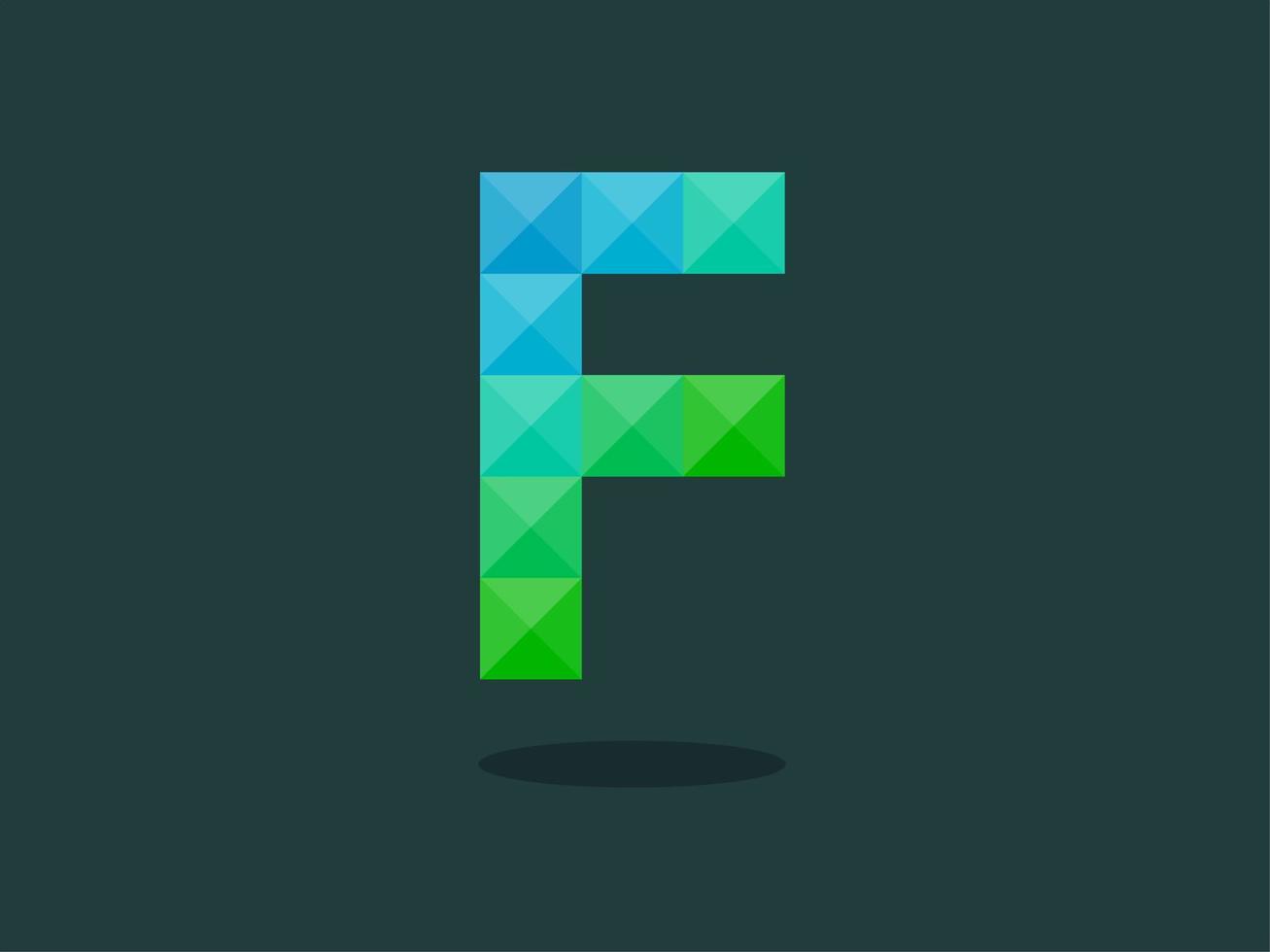 alphabet letter F with perfect combination of bright blue-green colors. Good for print, t-shirt design, logo, etc. Vector illustrations.